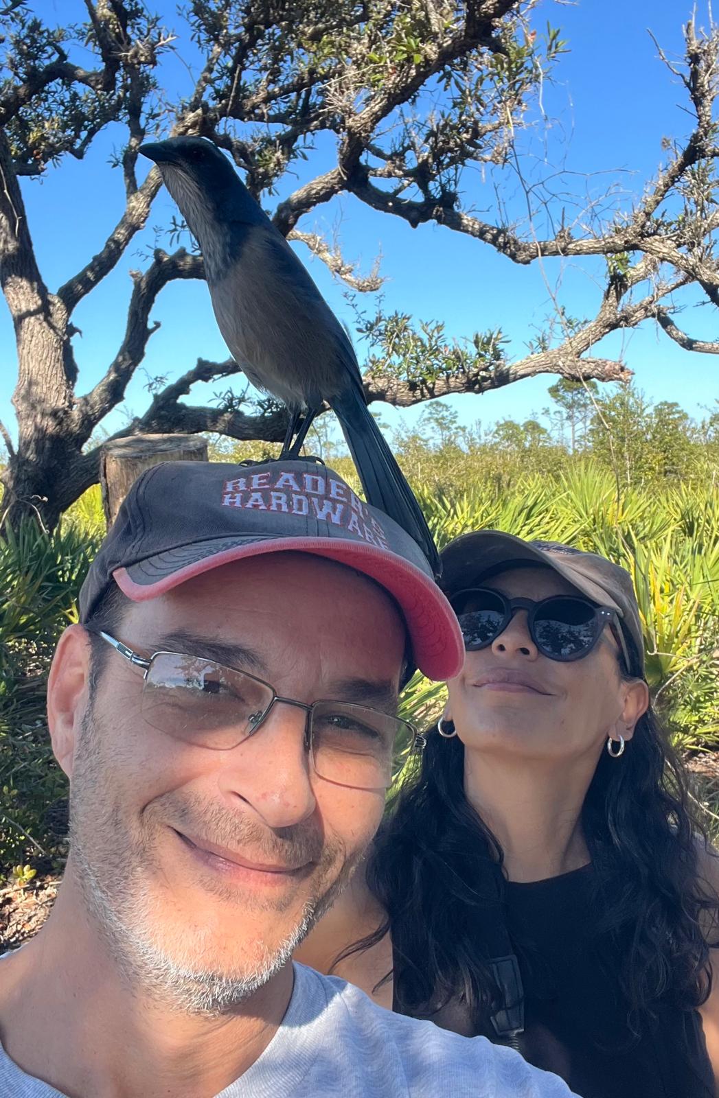 Couple with Florida Scrub Jay