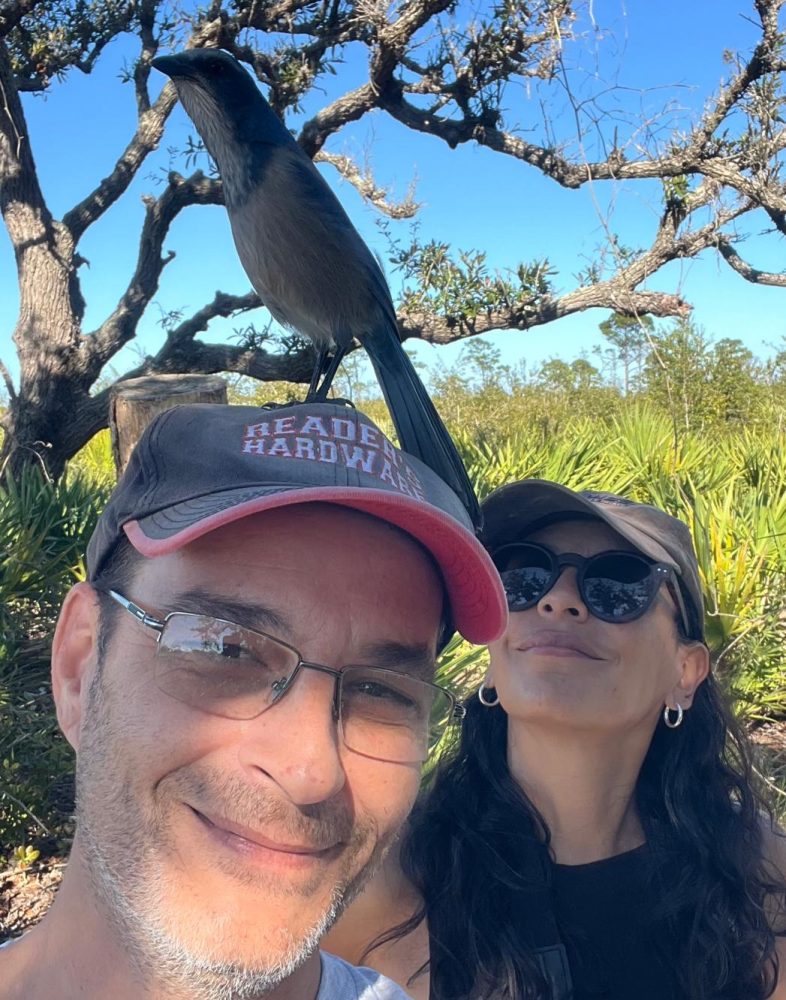 Couple with Florida Scrub Jay